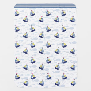 Ahoy Little Navy Blue Sailboat with Pink Flag Baby Blanket