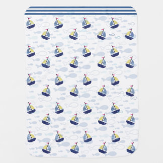 Ahoy Little Navy Blue Sailboat with Pink Flag Baby Blanket