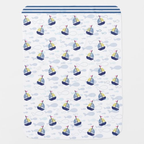 Ahoy Little Navy Blue Sailboat with Pink Flag Baby Blanket
