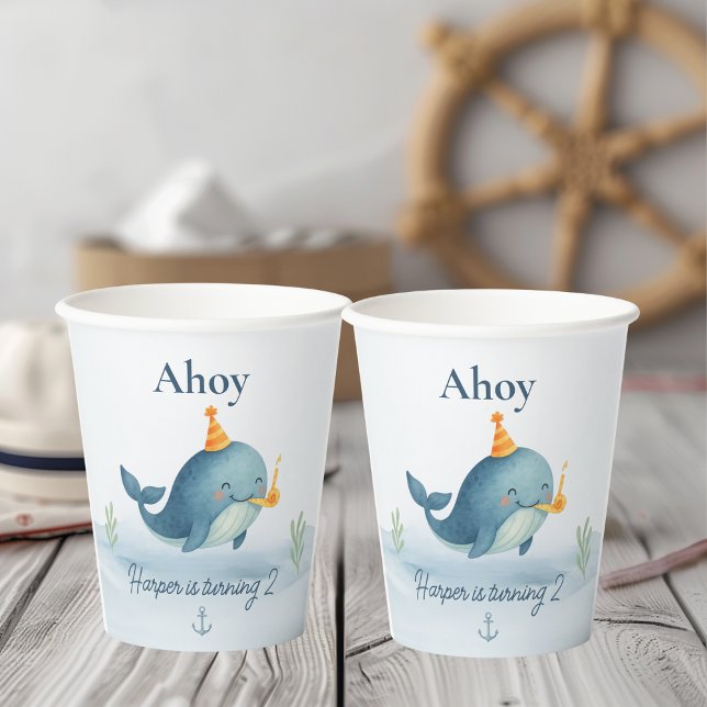 Ahoy Little Sailor Birthday Cup | Whale Nautical  (Creator Uploaded)