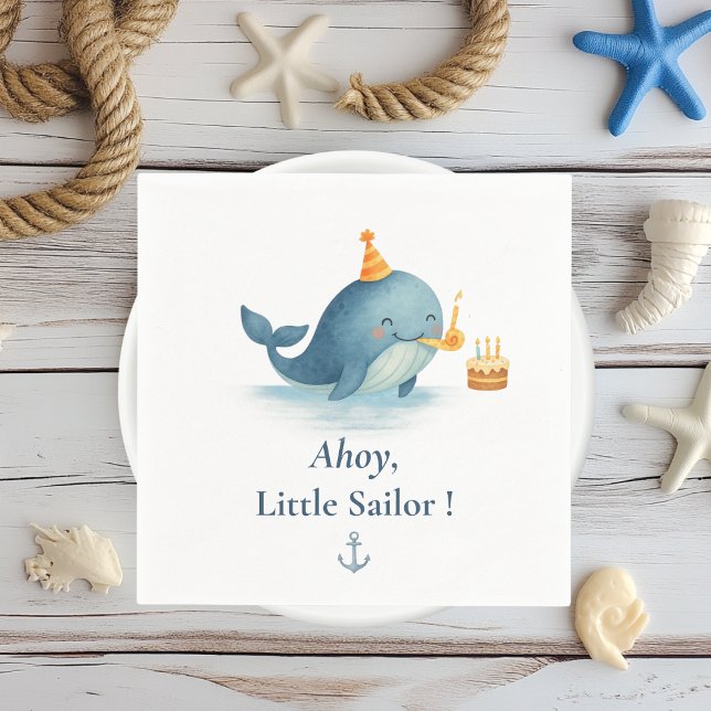 Ahoy Little Sailor Birthday Napkin | Whale Party  (Creator Uploaded)