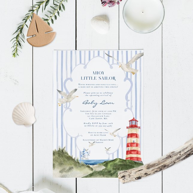 Ahoy Little Sailor Nautical Baby Shower Invitation (Creator Uploaded)
