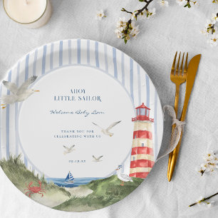 Ahoy Little Sailor Nautical Baby Shower Paper Plates