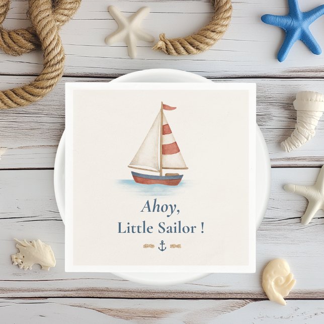 Ahoy Little Sailor | Nautical Sailboat Birthday  Napkins (Creator Uploaded)