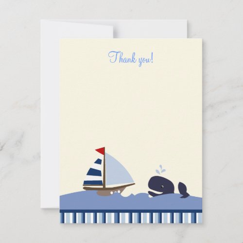 Ahoy Mate Blue Whale 4x5 Flat Thank you note Invite