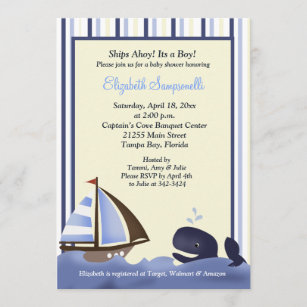 Ahoy Mate Blue Whale Baby Shower 5x7 Invitation