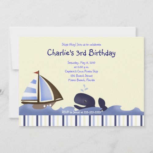Ahoy Mate Blue Whale Birthday 5x7 Nautical Invitations