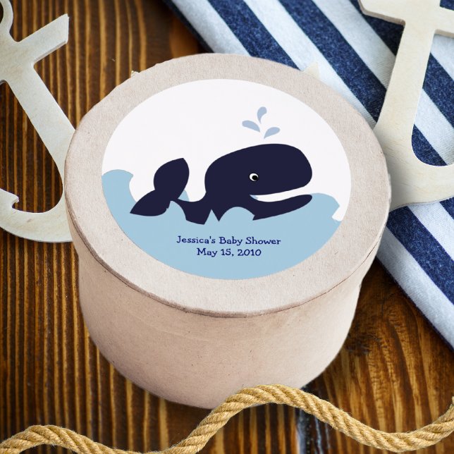 AHOY MATE Blue Whale Favor Stickers Personalized (Ahoy Mate Navy Blue Whale Baby Shower Favor Sticker)