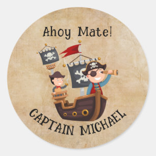 Ahoy Mate! Captain Michael Birthday Party Classic Round Sticker