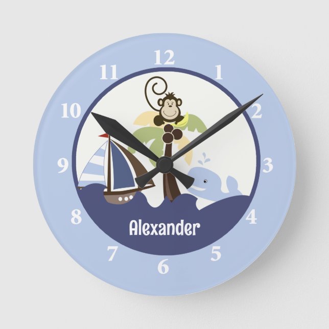 Ahoy Mate Monkey Whale Wall Clock Add a Name (Front)