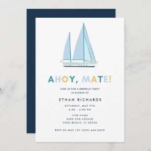 Ahoy Mate Nautical Boys Birthday Party Invitation