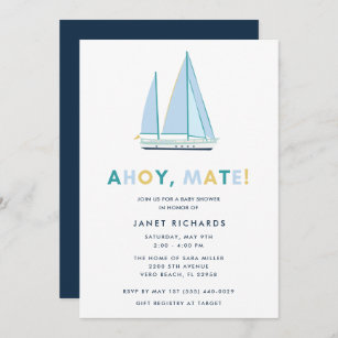 Ahoy Mate Nautical Sailboat Baby Shower Invitation