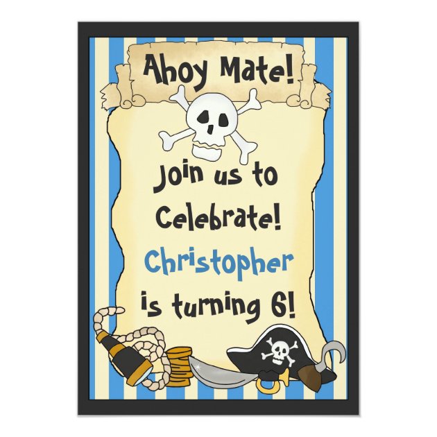 Ahoy Mate! Pirate Birthday Invitation For Boys