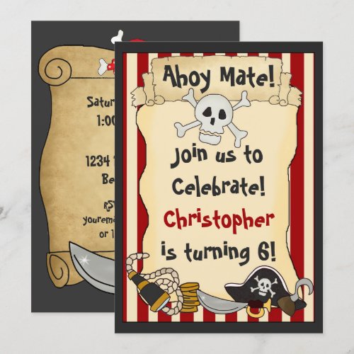 Ahoy Mate! Pirate Birthday Invitation for Boys