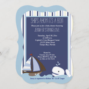 Ahoy Mate Whale Sailboat Baby Shower die cut Invitation