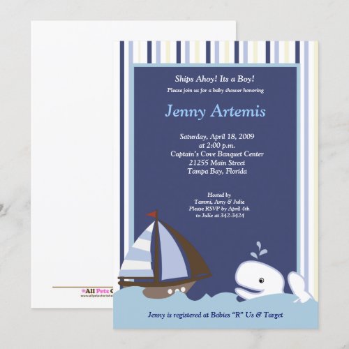 {TBA} Ahoy Mate Sailboat Boat Nautical Baby Shower Custom Announcements