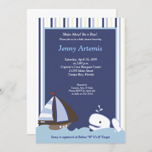 Ahoy Mate Whale Sailboat Boy Nautical Baby Shower Invitation