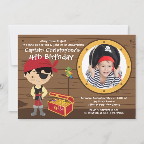 Ahoy Mates Photo Pirate Birthday Party Invitations