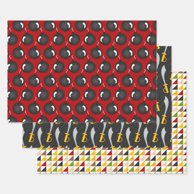 Ahoy Matey! Black Pirate Ship Birthday Wrapping Paper Sheets (Set)