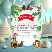 Ahoy Matey Boys Pirate Ship Birthday Invitation