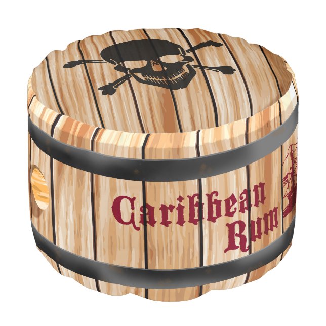 Ahoy matey!, novelty pirate Caribbean rum barrel, Pouf (Angled Front)