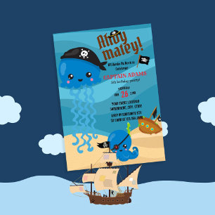Ahoy Matey! Octopus Pirates Boys Birthday Invitation