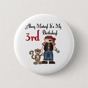 Ahoy Matey Pirate 3rd Birthday Tshirts and Gifts Button