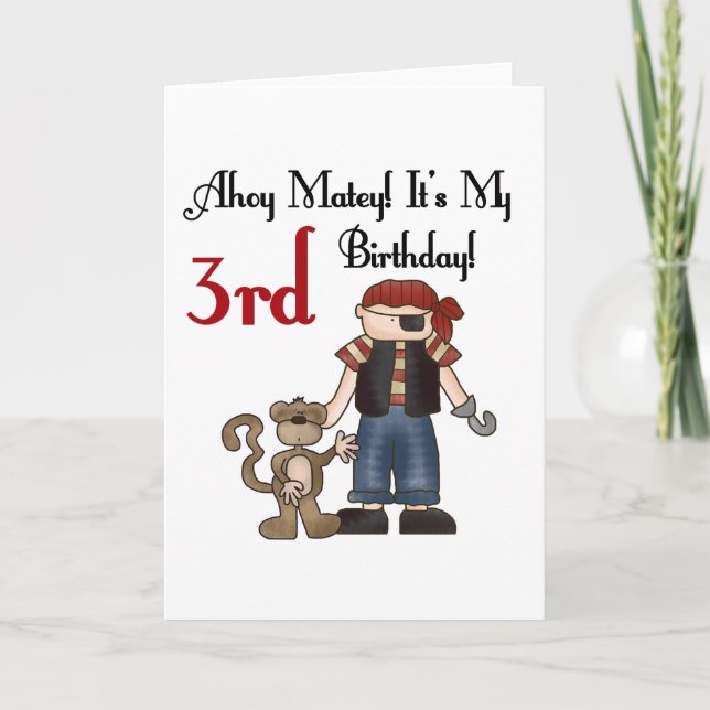 Ahoy Matey Pirate 3rd Birthday Tshirts and Gifts Card (Front)