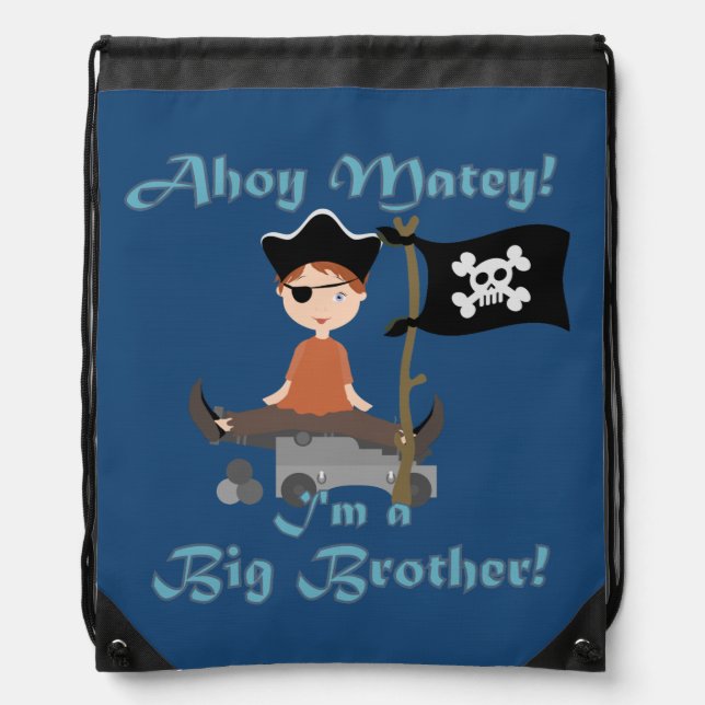 Ahoy Matey Pirate Big Brother Drawstring Bag (Front)
