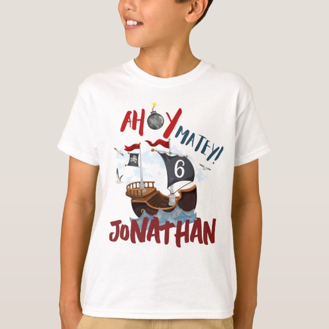 Ahoy Matey Pirate birthday boy T-Shirt (Front)