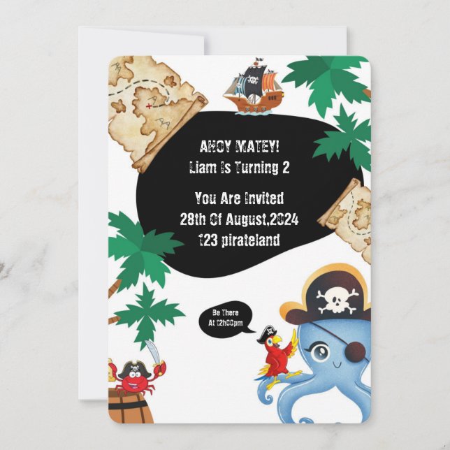 AHOY MATEY PIRATE BIRTHDAY INVITATION FOR BOYS (Front)