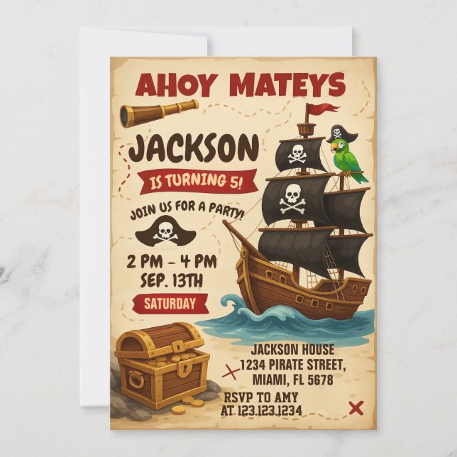 Ahoy Matey Pirate Birthday Party Invitation (Front)