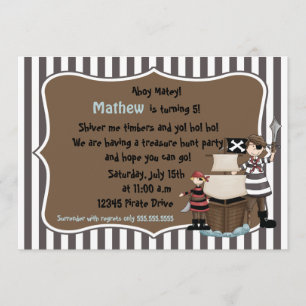 Ahoy Matey -Pirate birthday party invitation-brown Invitation