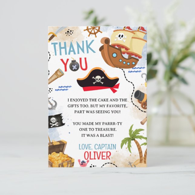 Ahoy Matey Pirate Birthday Thank You Card (Standing Front)