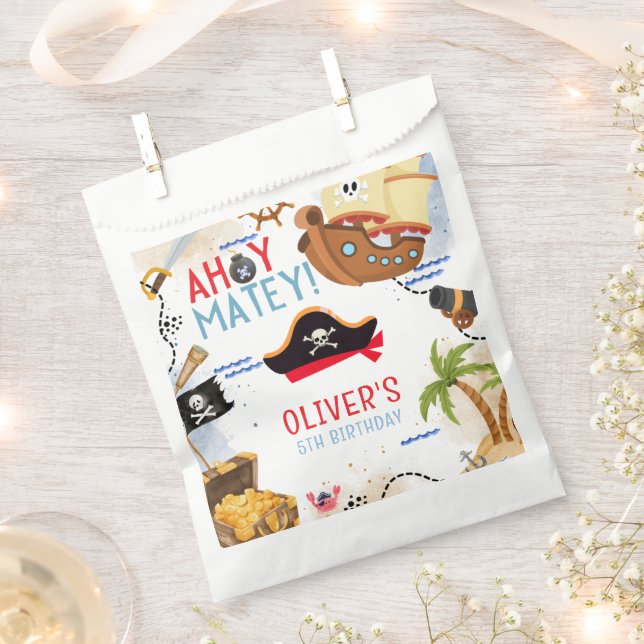 Ahoy Matey Pirate Favor Bag, Kids Pirate Birthday Bag (Clipped)