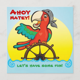Ahoy Matey Pirate Parrot Birthday Party Invitation