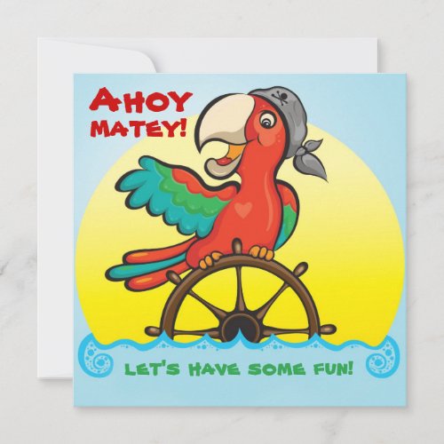 Ahoy Matey Pirate Parrot Birthday Party Invitation