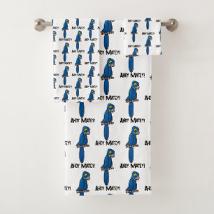 Ahoy Matey Pirate Parrot Cartoon, Funny Macaw Bird Bath Towel Set