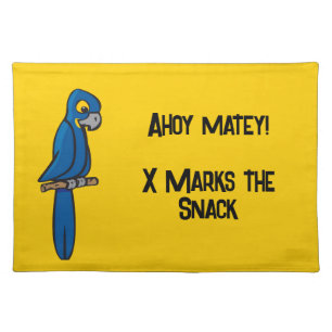 Ahoy Matey Pirate Parrot Cartoon, Funny Macaw Bird Cloth Placemat