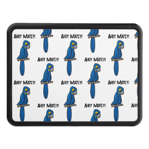 Ahoy Matey Pirate Parrot Cartoon, Funny Macaw Bird Hitch Cover
