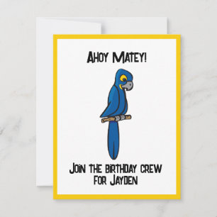 Ahoy Matey Pirate Parrot Cartoon, Funny Macaw Bird Invitation