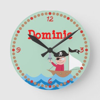 Ahoy Matey! Pirate Personalized Kids Wall Clocks by goodmoments at Zazzle