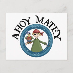 Ahoy Matey Pirate with Parrot Postcard