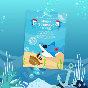 Ahoy Matey! Shark Pirate Under Sea Birthday Invitation