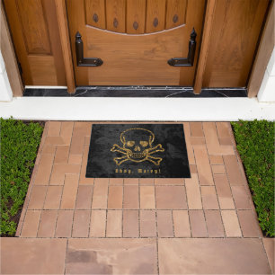 Ahoy Matey Vintage Pirate Gold Skull And Bones Doormat