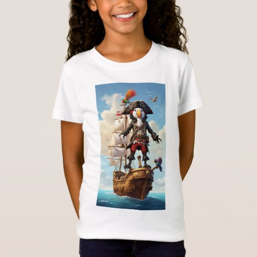 Ahoy Matey Whimsical Pirate Ship  Parrot T_Shirt