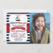 Ahoy Mateys! Nautical Boat Boys Photo Birthday Invitation (Front)