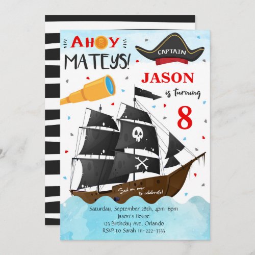 Ahoy Mateys Pirate Birthday Invite