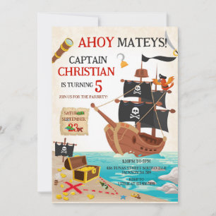 Ahoy Mateys Pirate Boy Kids Birthday Invitation