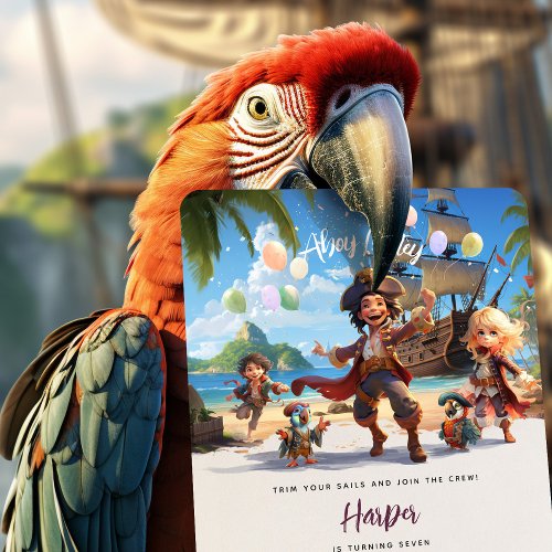 Ahoy Mateys Pirate Paradise Island Birthday Bash Invitation